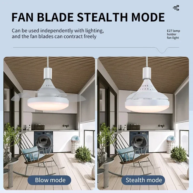 Moderne 2-in-1 onzichtbare plafondventilator met afstandsbediening Dimmen E27 AC85-265V Plafondventilator LED-licht voor slaapkamer- en studeerverlichting
