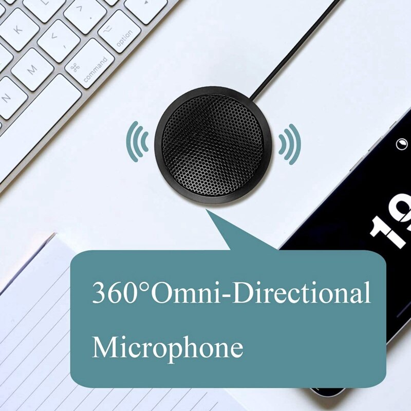 Konferensmikrofon 3.5mm rundstrålande kondensor stereomikrofon ytmonterad för telekonferensbärbar dator
