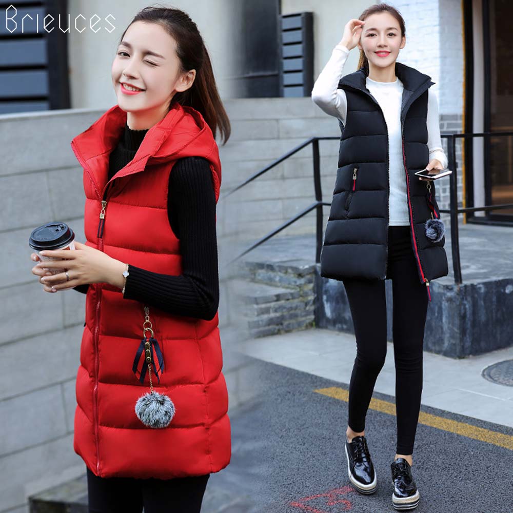 Brieuces herfst winter vest dames katoen halflang wintervest capuchon dames casual jas plus maat s -3xl