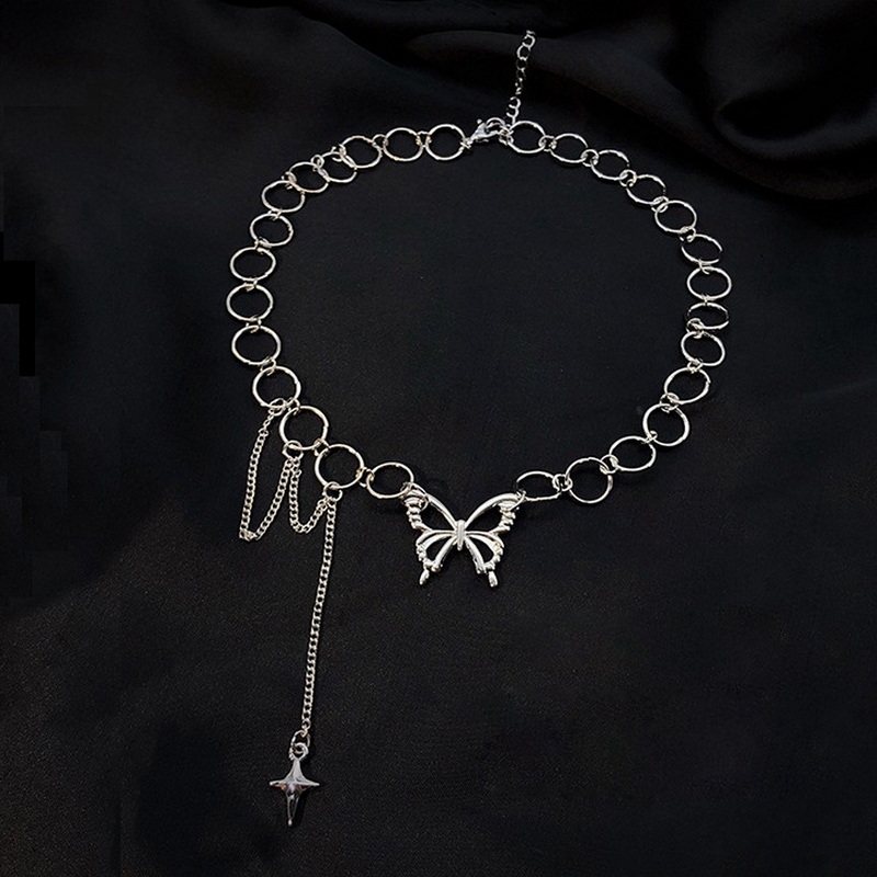punk sommerfugl choker halskjede dame halsbånd gotisk hofte hopp rustfritt stål kjede stjerne anheng halskjede mujer smykker