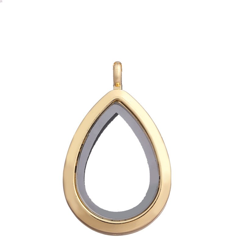 10 pz/lotto 25mm goccia d'acqua goccia strass/pianura galleggiante charms medaglione vetro vivente medaglioni memoria pendente per la collana: Plain L163-Golden