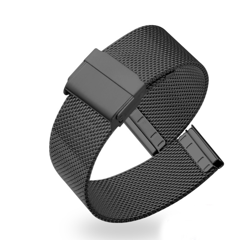 Correa de reloj de acero inoxidable, pulsera de extremo recto, hebilla de malla, banda de bucle milanesa, 8mm, 10mm, 12mm, 14mm, 15mm, 16mm, 20mm, 24mm: Negro / 25 mm
