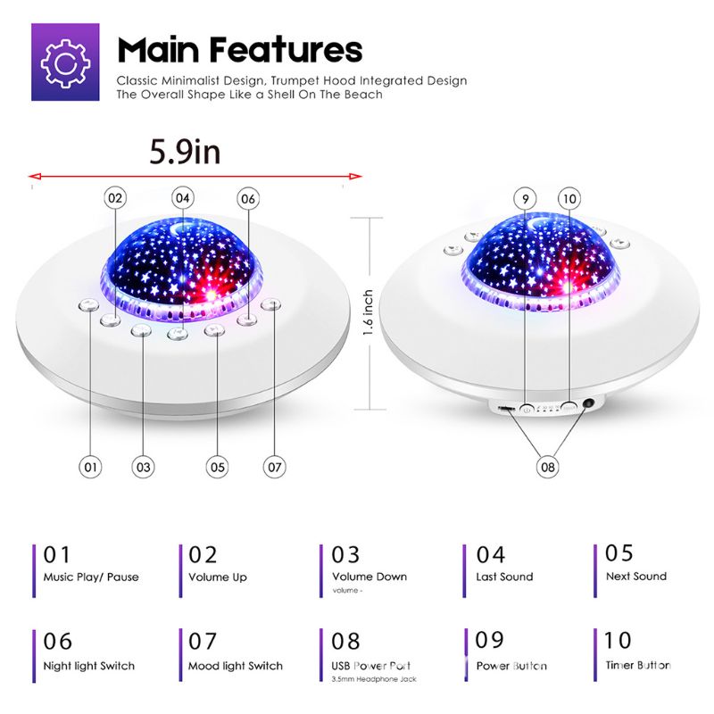 White Noise Machine Kids Baby Sleeping Nature Sound Therapy Star Projector Light For Kids Sleep