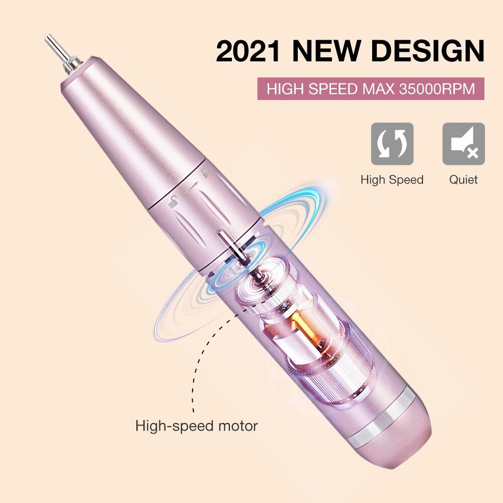 Roze 35000/25000Rpm Draagbare Nail Boor Manicure Machine Set Elektrische Nagelvijl Sterke Power Beroep Nail Tool Voor nail Salon