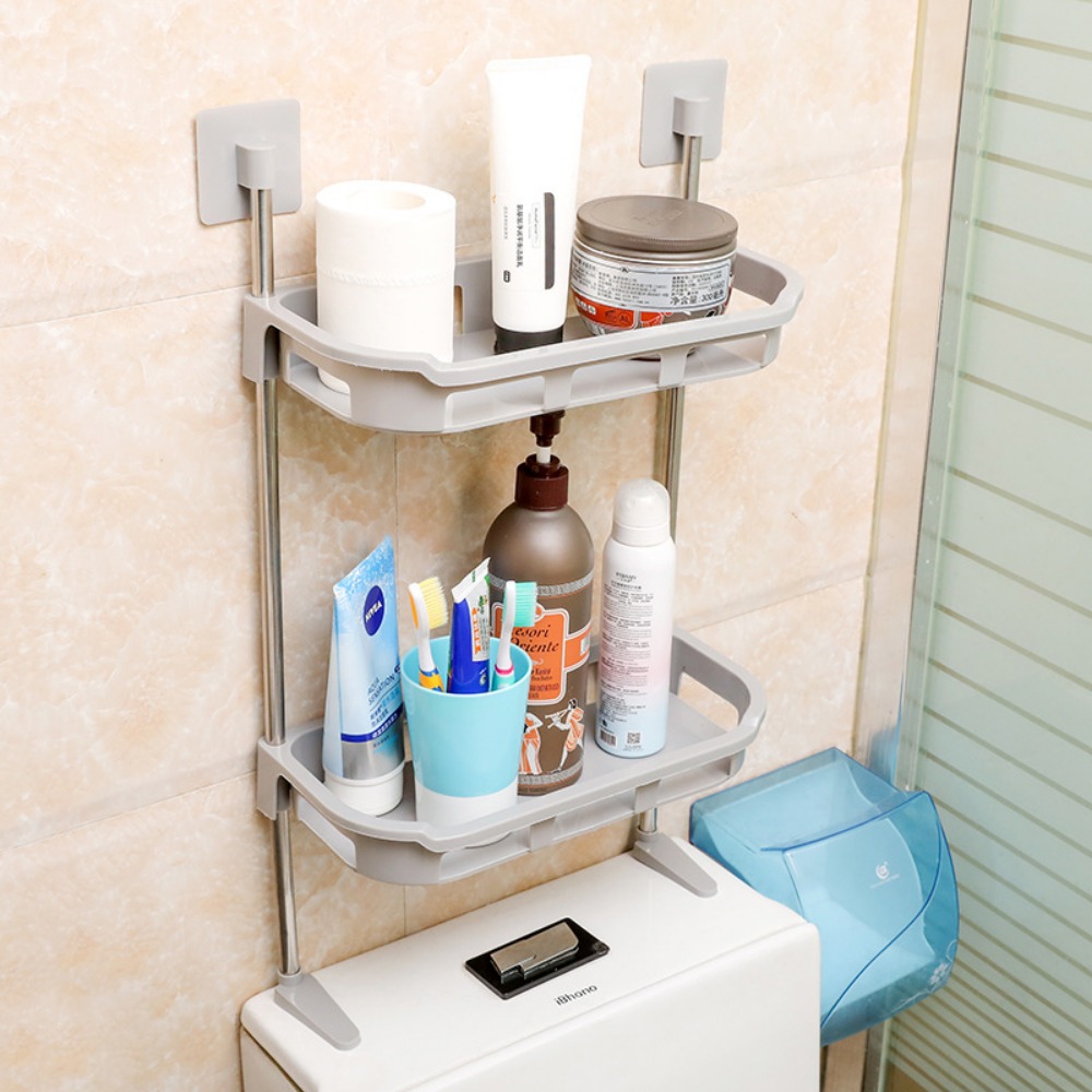 Support mural de salle de bain, panier suspendu à Double couche, support multifonctionnel en plastique, accessoires de salle de bains
