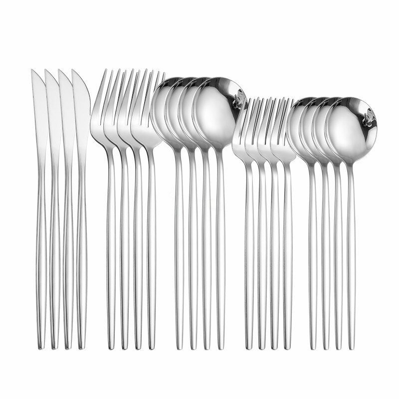 Pink Silver Dinnerware Set Stainless Steel Cutlery Kitchen Dinnerware Tableware Set Forks Western Knives Spoons Cutlery Set 20pc: silver 20pcs