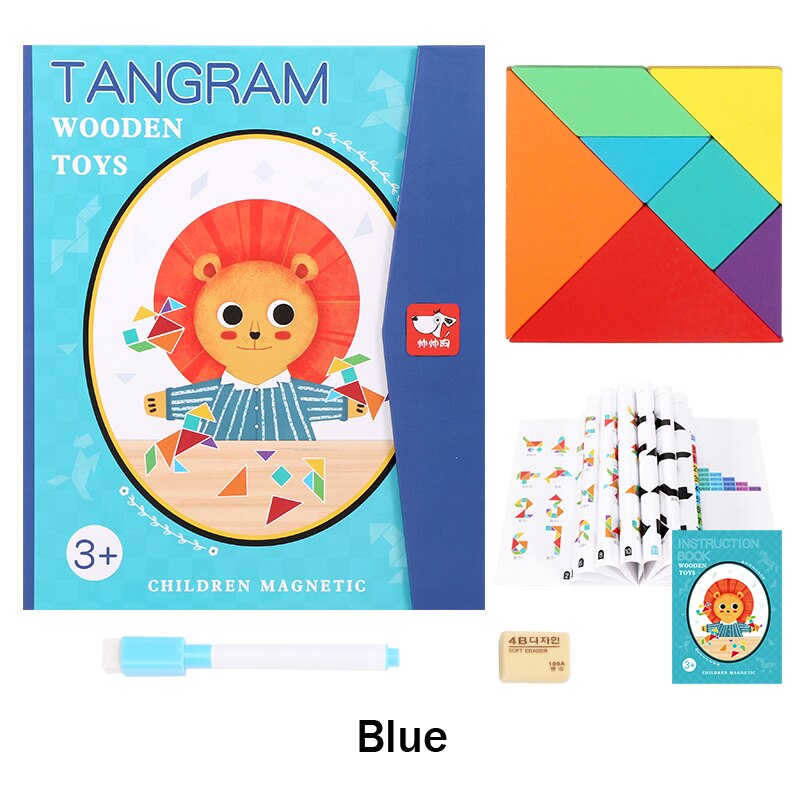 Magnetic 3D Puzzle Jigsaw Tangram Game Montessori Learning Educational Drawing Board Games Toy for Children Brain Tease: Colorful