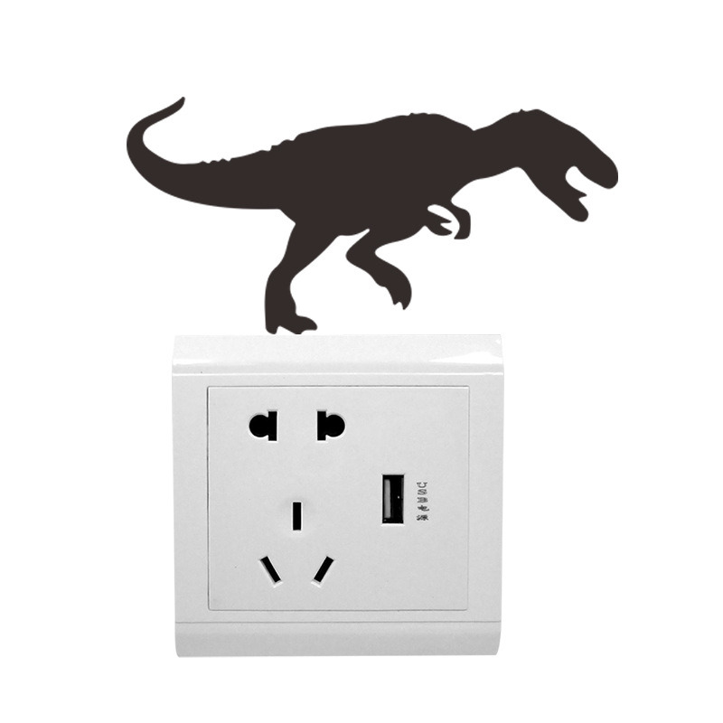 1 Set Black Dinosaur Silhouette Switch Stickers For Kids Room Bedroom Living Room Diy Cartoon Animal Vinyl Mural Art Wallpaper