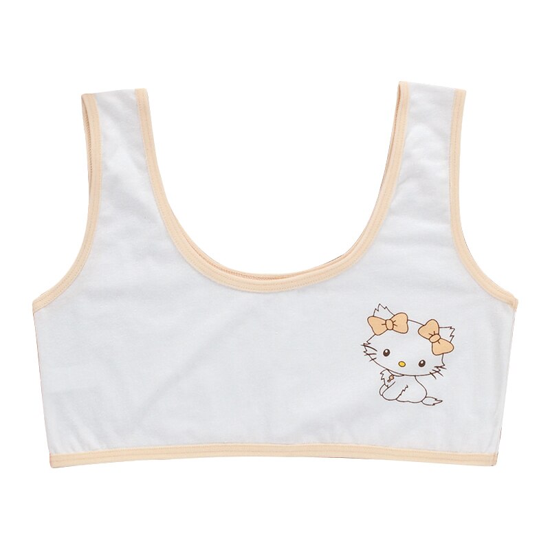 [B214] reggiseni per ragazze siere intimo simpatico gatto cotone reggiseno per bambini Adolescente reggiseni da allenamento per ragazze traspirante top per ragazza Crop: Beige