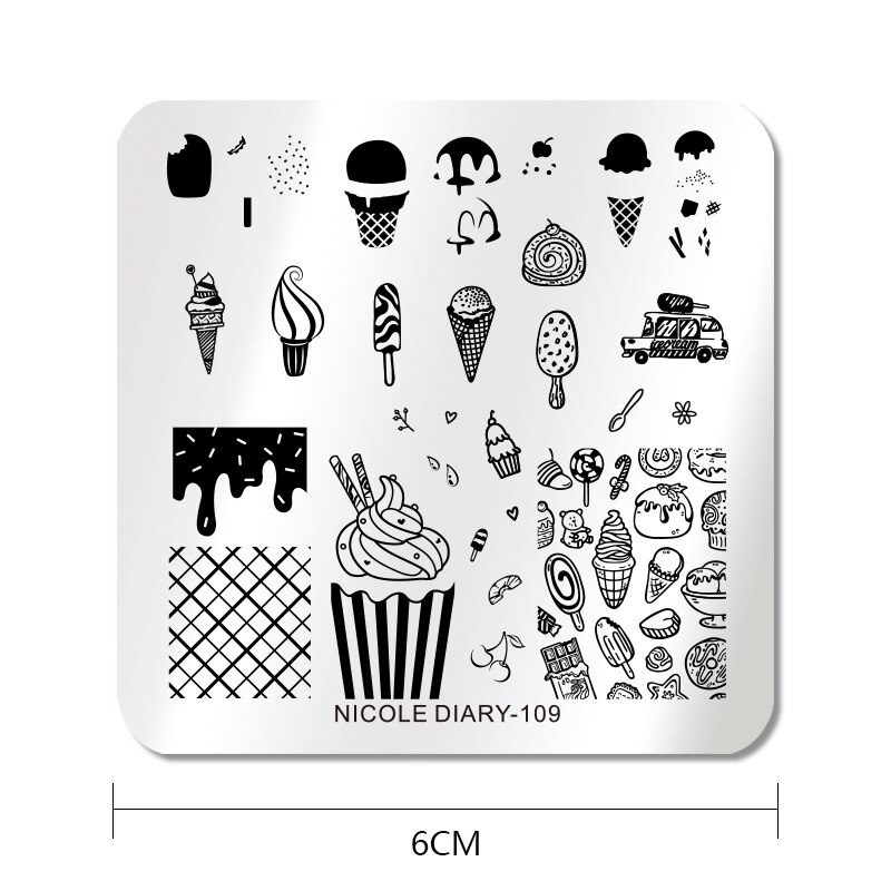 Nicole Dagboek Nail Stempelen Plaat Vierkante Zomer Planten Ijs Patroon Rvs Nail Art Stencil Gereedschap Voor Nail