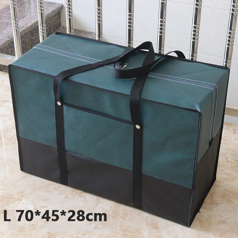 Moving house big bag waterproof canvas large capacity men's travel bag Oxford cloth quilt bag luggage packing: green L 70x45x28cm