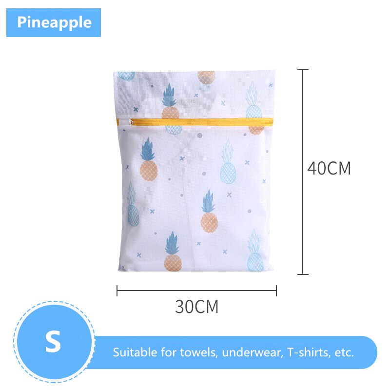 Pineapple Printing Laundry Bag for Washing Machine Polyester Mesh Bra Pouch Underwear Washing Bag Dirty Clothes Organizer Bags: S 30-40cm