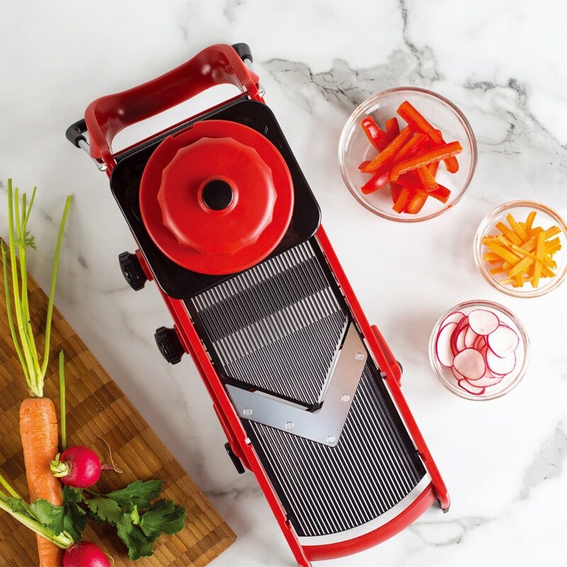 Keuken Alle In 1 V-Blade Verstelbare Mandoline Slicer Groentesnijder En Chopper Kaasschaaf Rood