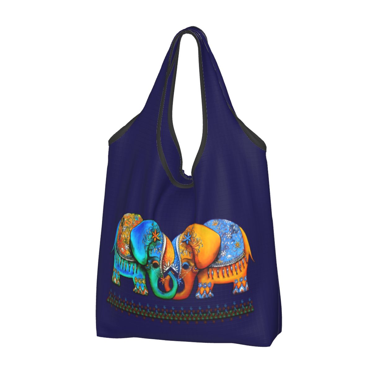 Op maat gemaakte, gerecyclede boodschappentas met olifantenmandala uit het paradijs, dames draagtas, draagbare boodschappentas met dierenmotief.: Blauw