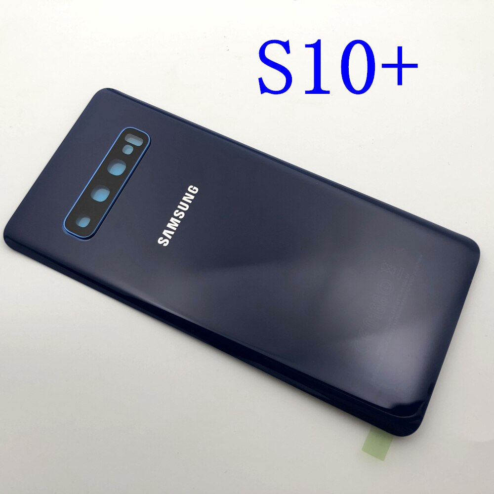 Posteriore di Vetro di Ricambio Per Samsung Galaxy S10 S10e S10 Più S10 + Copertura Posteriore Della Batteria del Portello Custodia di Cassa Della Macchina Fotografica di Vetro lente Telaio: S10 Plus blue