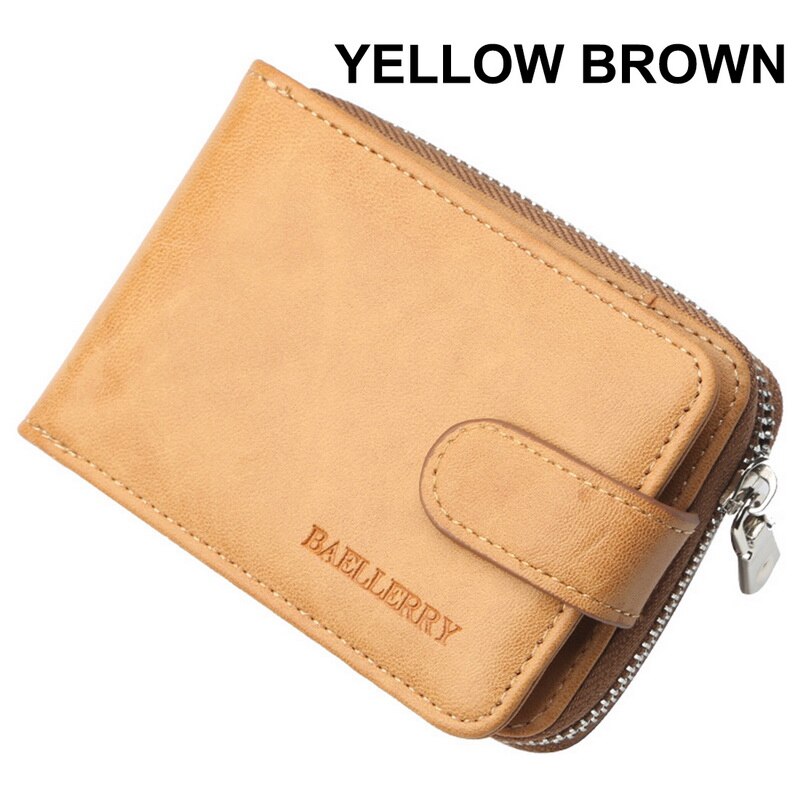 Baellery vintage curto carteira masculina de couro duplo zíperes multifunction business wallet men coin pocket alta qualidade masculino bolsa: D-3