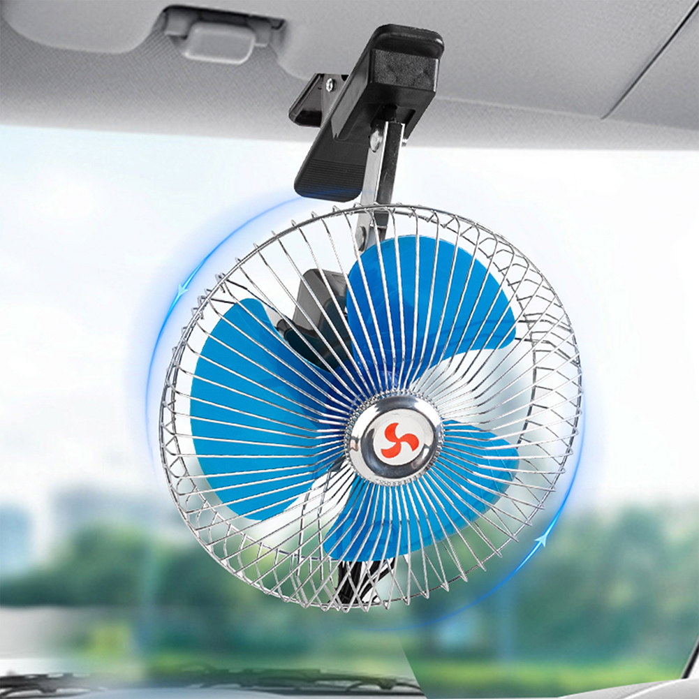 12/24v ventilador de carro oscilante segurança guarda de metal clip-on ventilador de carro ajustável portátil ventilador automático caminhão veículo forte vento refrigerador de ar