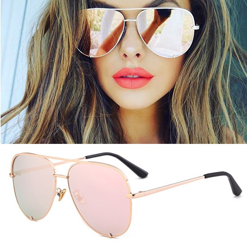 Flad top luftfart solbriller kvinder  uv400 retro mærke luksus spejl solbriller til kvindelige damer metalramme briller: D553 guldrosa