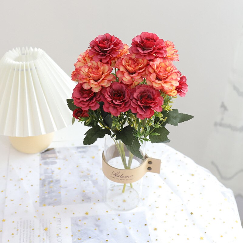 Roze Kunstbloemen Zijde Pioen Met Plant Laat Papieren Bloemen Muur Decor Bruiloft Decoratie Herfst Blumen Craft Moederdag