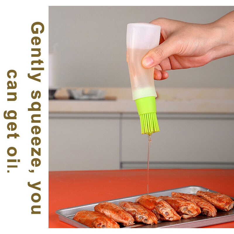 Portable Silicone Oil Bottle with Brush Grill Oil Brushes Liquid Oil Pastry for Kitchen Baking BBQ Tool Kitchen Tools for BBQ
