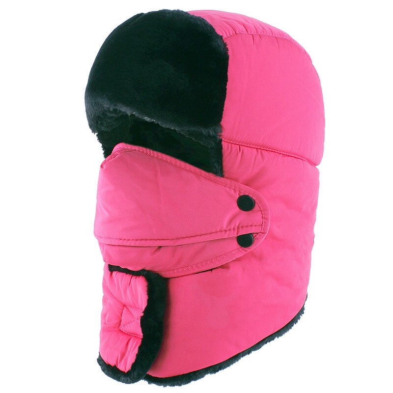 Sport caps tur caps skjerf menn russian trapper termo lue trooper øreklaff snø ski lue cap med fack maske: Varm rosa-b
