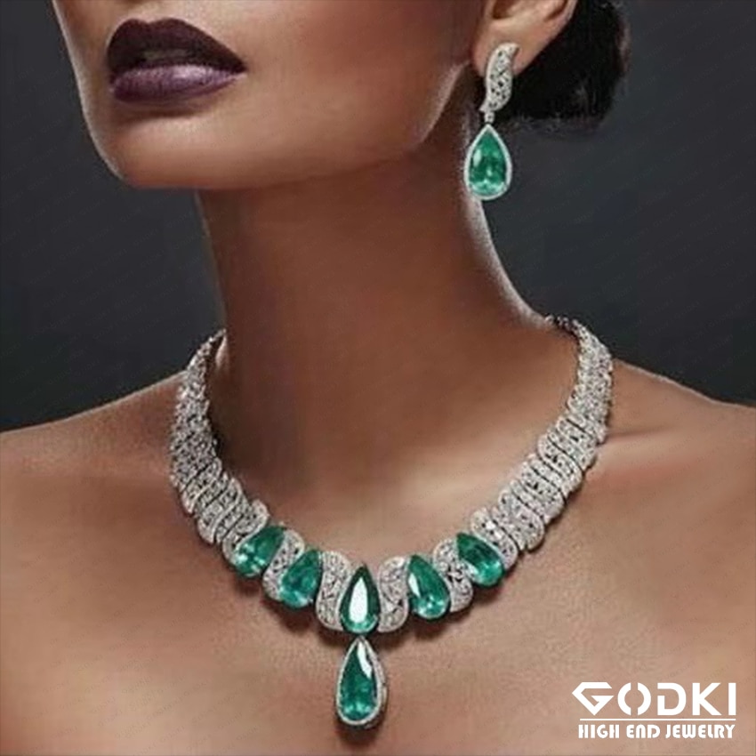 GODKI, de lujo, 2 uds., juegos de joyas de Zirconia para mujer, , circonia cúbico de boda, Dubai, juego de novia, joyería