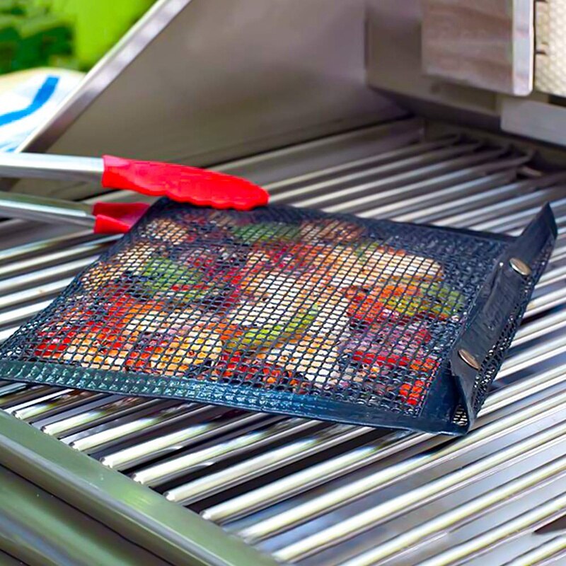 Borsa a rete per griglia per barbecue, borsa per griglia per barbecue antiaderente griglia riutilizzabile e facile da pulire borsa per griglia antiaderente con spazzola