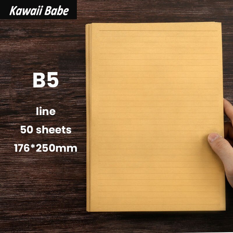 Note 50 Sheets Writing Letter Stationery Romantic A4/B5/A5 Vintage Kraft Paper Craft Paper Painting Packaging Paper: B5 Line