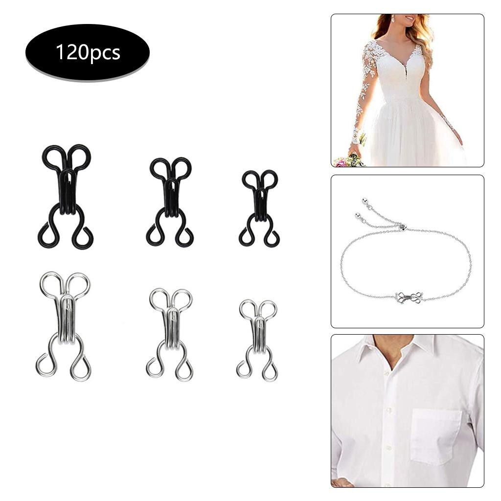 Paquete de ganchos de costura y cierre de ojos, 3 tamaños para coser, manualidades, reparación de ropa, sujetador, color negro y plateado, 24 unidades, 120
