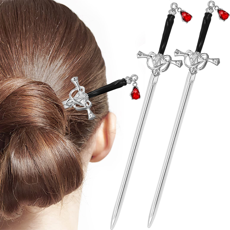 Horquilla con colgante de rubí y espada china para mujer, palo de pelo Punk Vintage, tocado de personalidad de , borla de Metal, accesorio de Clip para el cabello