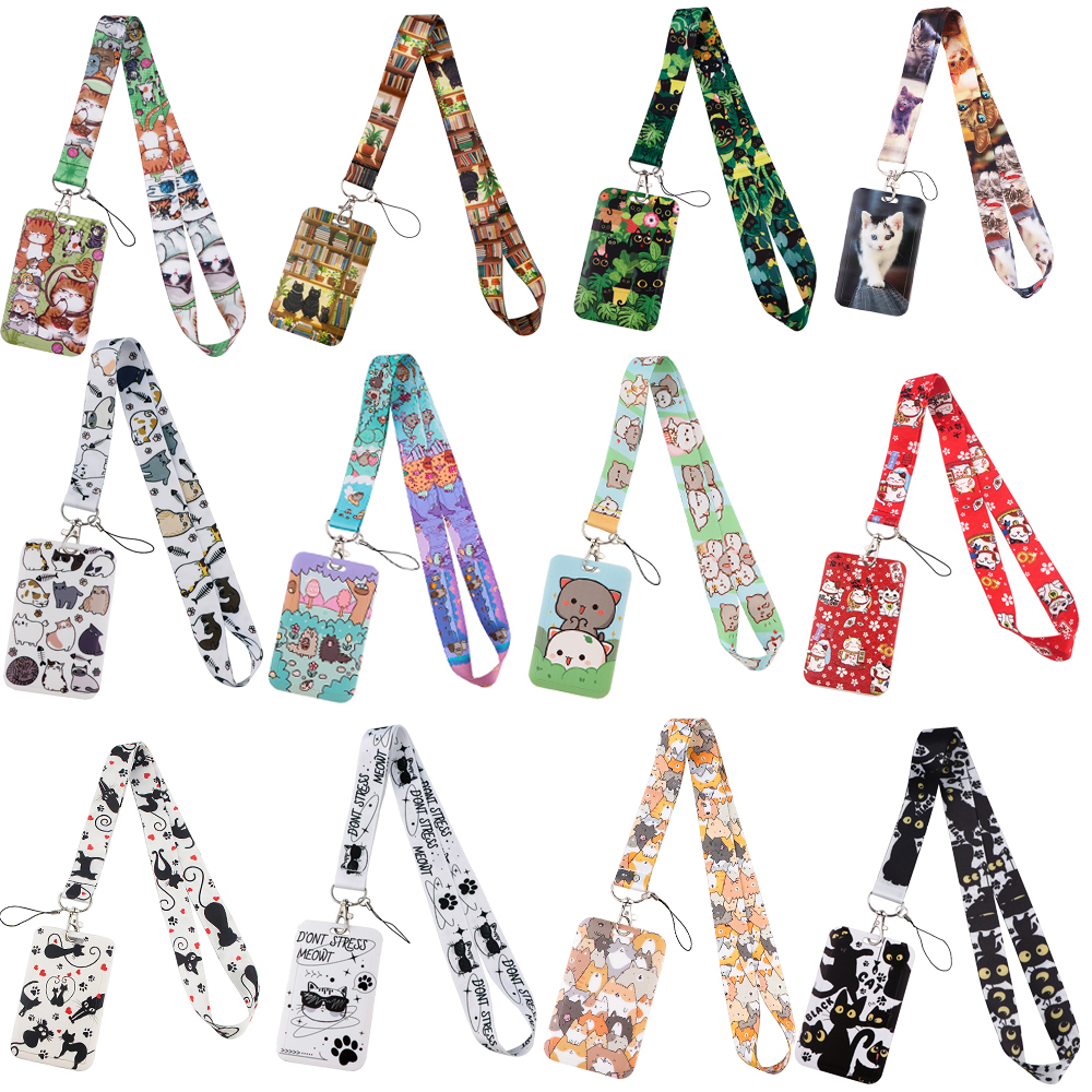 Cartoon Cat Lanyard Keychain Multifunction ID Card Badge Holder Camera USB Cell Phone Neck Strap Key Ring Accessories