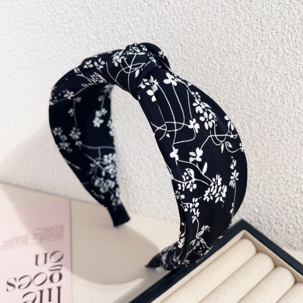 Diademas elegantes florales en blanco y negro para mujeres y niñas, aros para el cabello suaves con borde ancho, diadema cruzada con lazo grande, herramienta de Peinado,: Plata