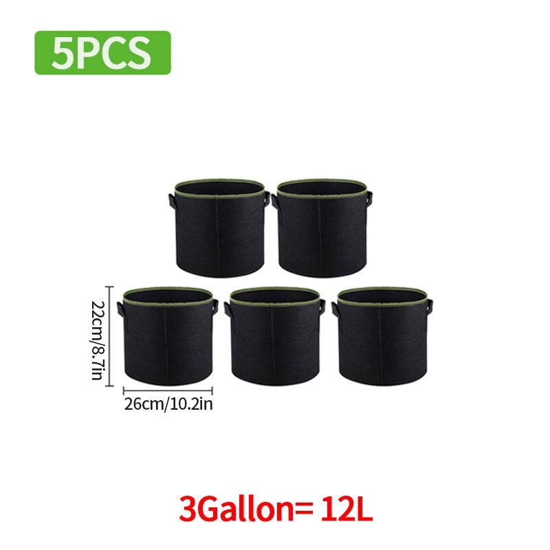 5pcs 3/4/5/7 Gallon Plant Flower Grow Bags Pot Home Garden Tools Potato Strawberry Felt Vegetable Jardin Gardening Growing Pot: 12L 3Gallons