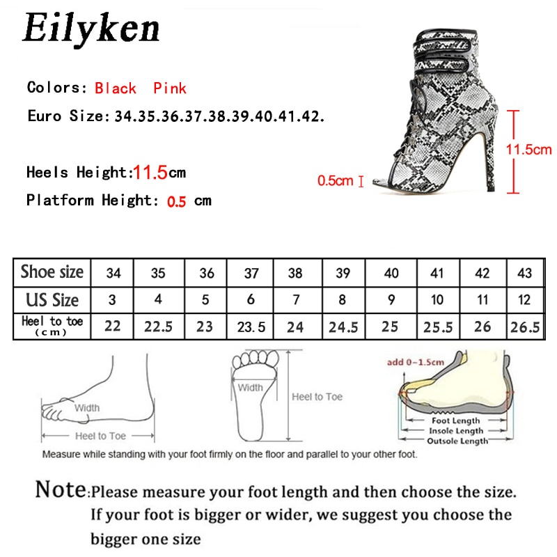 Eilyken slangeprint efterårsstøvler sandaler kvinder høje hæle peep toe ankel støvletter nitte kvinde støvler str. 35-40