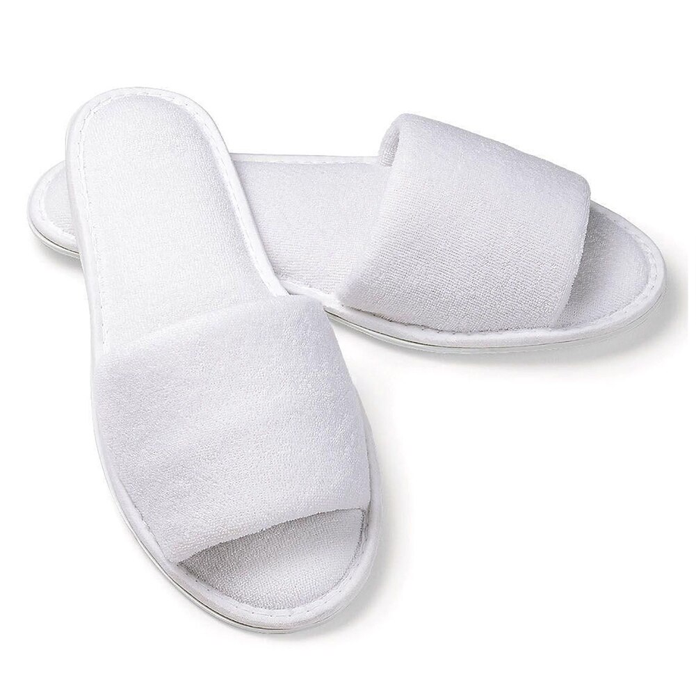 5 paar witte badstof wegwerp slippers voor in hotels, badstof spa feestschoenen