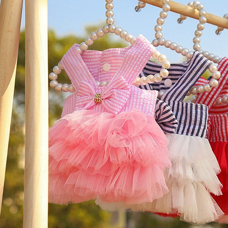 Gauze Skirt Summer Cool Dog Clothes Small Dog Clothing Pet Supplies Teddy Bichon Frise Striped Sling Dress