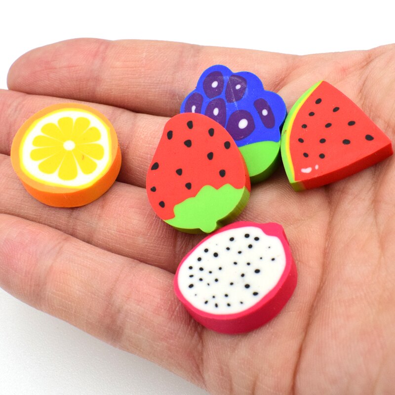 Juego de 6 unidades de goma para borrar de frutas, goma para estudiante, fresa, sandía, naranja, Kiwi, goma de borrar, material escolar de oficina