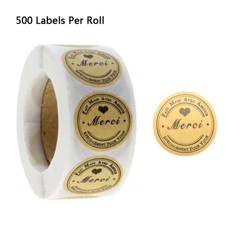 500 stücke Kraft Merci Französisch Danke etiketten Aufkleber Umschlag Paket Dichtung R7RC: 24