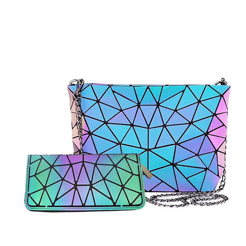 Pomysły na 2020 kobieta moda świetlny geometryczny plecak HOLOGRAM CROSSBODY torba zestaw BOSLA SAC A MAIN: crossbody n zipper