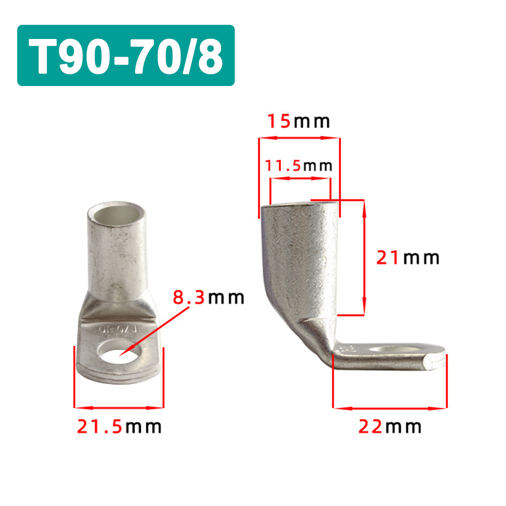 Terminales de Cable T90, conector de Cable de terminal, conector de Cable eléctrico de engarzado estañado de cobre, Terminal de engarzado automotriz de ángulo recto