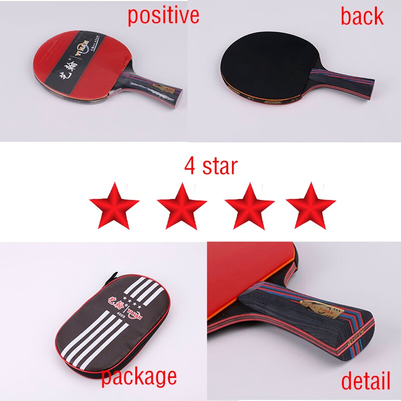 Conjunto de raqueta de tenis de , 1 ~ 5 estrellas, con bolsa + 3 pelotas, de goma de doble cara, pala de Ping Pong: 1pcs 4 star 3 ball