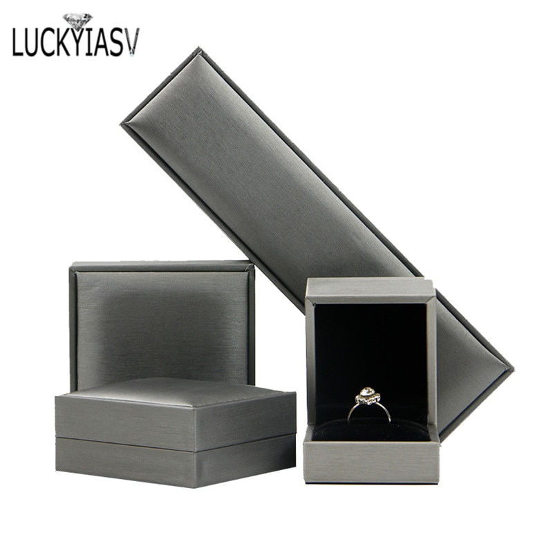 Sieraden Opbergdoos Zilver Geborsteld Pu Leer Ring Box Armband Ketting Box Hanger Box Voor Sieraden Wedding Box