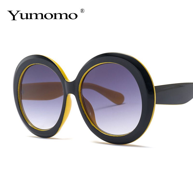 YUMOMO Vintage Big Oversized Round Sunglasses for Women Black Green Frame Eyewear Retro Sun Glasses Female Shades UV400
