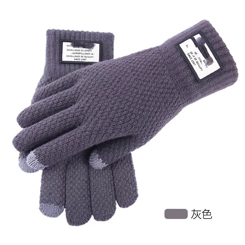 knitted warm touch screen gloves for men's autumn and winter thickened woolen gloves