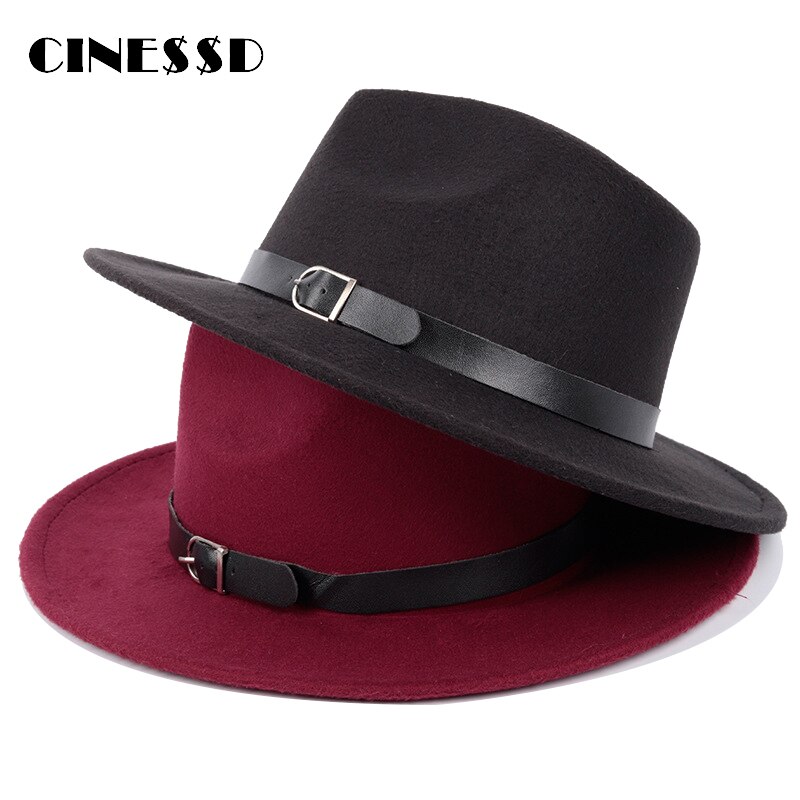 Vintage Voelde Jazz Fedora Hoeden Grote Rand Cloche Cowboy Panama Voor Vrouwen Mannen Wol Herfst Winter Klassieke Brede Rand top Hat