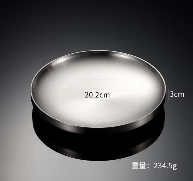 Plato de cena redondo de acero inoxidable grueso, platos de postre occidentales, bandeja de doble capa, mesa de comedor antiquemaduras, decoración del hogar: Rojo