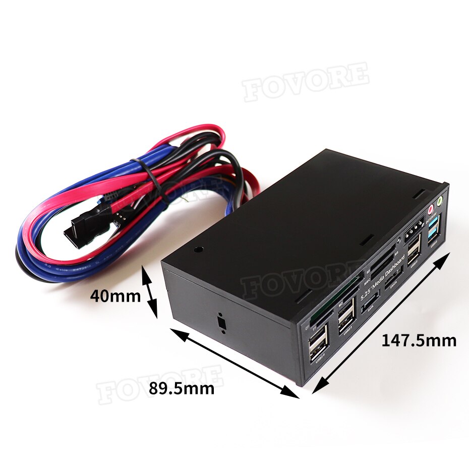 Multifuntion 5.25" Media Dashboard Card Reader USB 2.0 USB 3.0 20 pin e-SATA SATA Front Panel