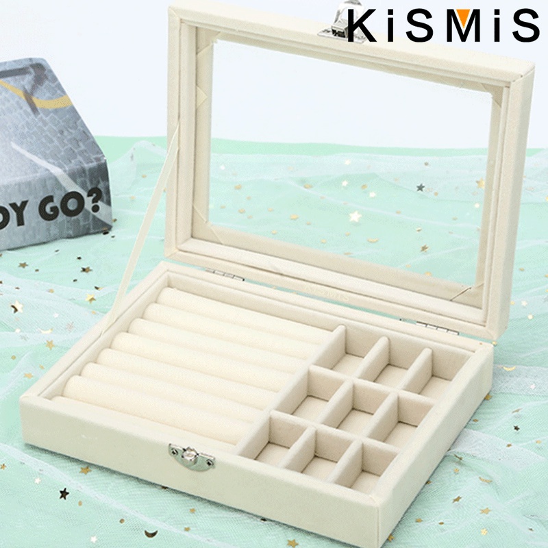 Fluwelen ring-organizerdoos - Sieradenhouder met doorzichtig deksel, stofdichte opbergbak voor ringen en oorbellen voor meerdere sieradenstukken