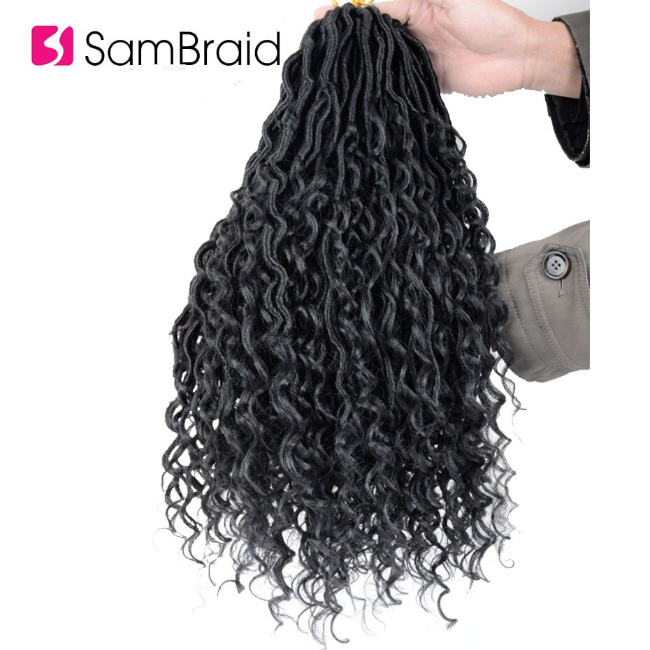 Sambraid 18 tommer faux curly locs hæklet hår syntetisk fletning hair extensions curly locs hæklede fletninger til kvinder sort: #1b