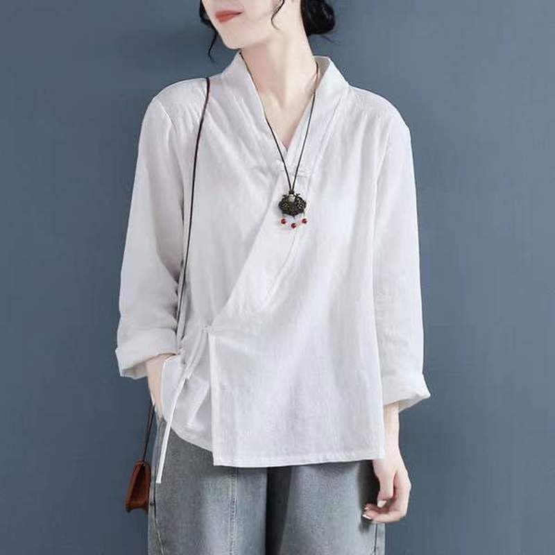 Qipao Retro de estilo chino tradicional para mujer, Tops informales de algodón y lino, cárdigan Hanfu Zen Tea, Kung Fu, Tai Chi, ropa Oriental